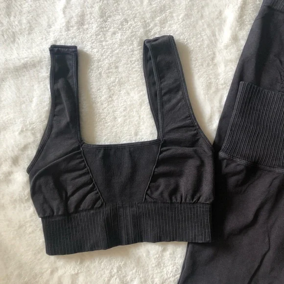 Free People Black Good Karma Square Neck Bra and Leggings Set - Picture 2 of 7